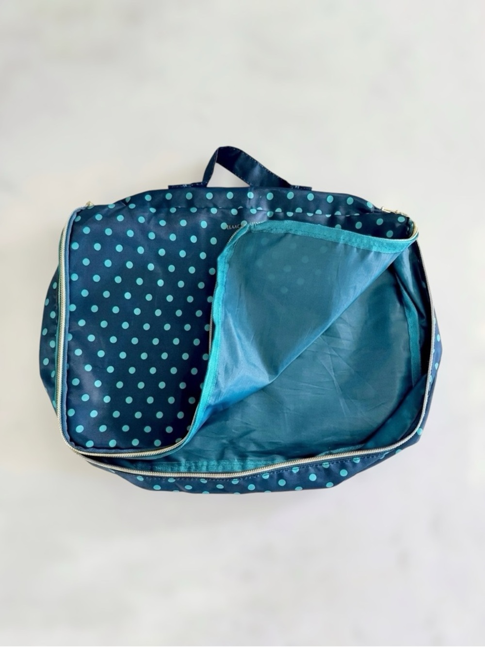 Issac Mizrahi Navy & Teal Blue Polka Dot Packing Cube, Gold Zipper Hardware